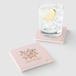 Porta-copo De Pedra Rosas Pink Vintage Personalizadas