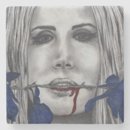 Porta-copo De Pedra Rosas Sangrentas Mulher Vampira Azul Retrato Arte 