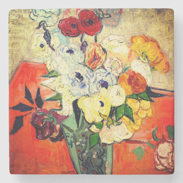 Porta-copo De Pedra Rosas Van Gogh e Anemones (Frente)