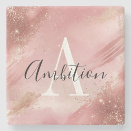 Porta-copo De Pedra Rose Gold Glitter Monogram Stone Coaster – Custom 