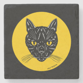 Porta-copo De Pedra Rosto de Gato Preto