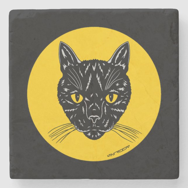 Porta-copo De Pedra Rosto de Gato Preto (Frente)