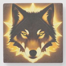 Porta-copo De Pedra 🐺 Rosto de Lobo Dourado Para Decoração 🐺
