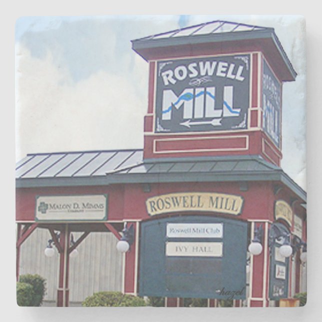 Porta-copo De Pedra Roswell Mill Sign, Roswell Georgia, (Frente)
