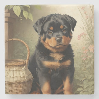 Porta-copo De Pedra Rottweiler Adorável