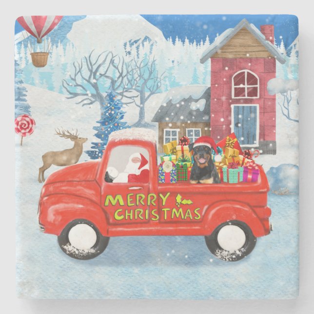 Porta-copo De Pedra Rottweiler Cão Vestido Neve (Frente)