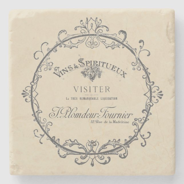 Porta-copo De Pedra Rótulo Francês Antigo (Frente)
