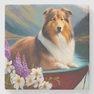 Porta-copo De Pedra Rough Collie em um Paddle: Uma Aventura Cênica