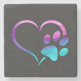 Porta-copo De Pedra Roxo Cyan Pé de Cachorro Impressão Coração