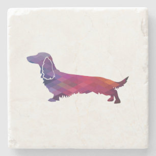 Porta-copo De Pedra Roxo Dachshund Geo de Cabelo Longo