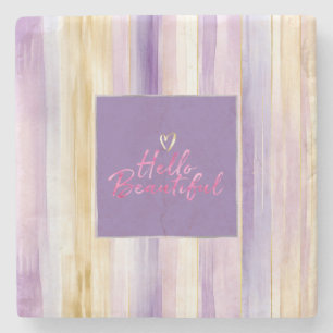 Porta-copo De Pedra Roxo Dourado Listras Creme Rosa Olá