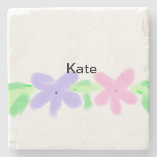 Porta-copo De Pedra Roxo laranja abst floral aquarela adicionar nome t