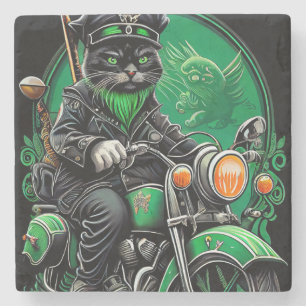 Porta-copo De Pedra Rua de bicicleta Black Cat Dirigindo. Dia de Patri