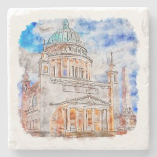 Porta-copo De Pedra Rua. Igreja de Nicholas, Desenhar de Mão de Potsda