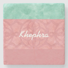 Porta-copo De Pedra Ruddy Pink Batik E Blue Watercolor Name