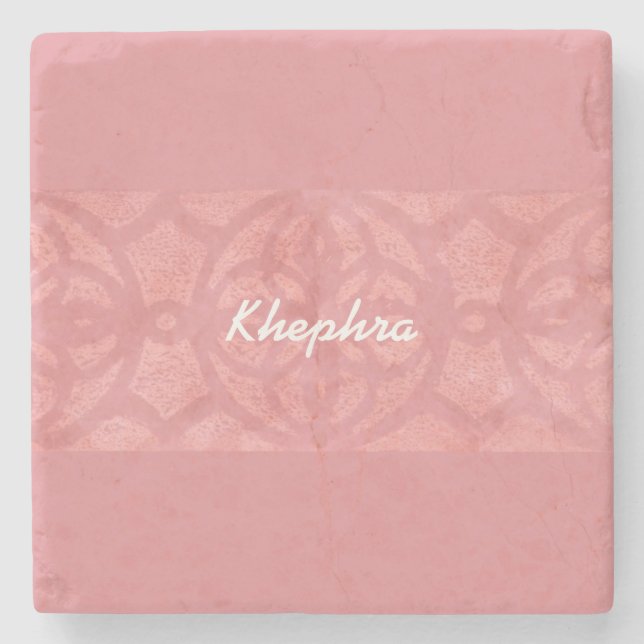 Porta-copo De Pedra Ruddy Pink Batik Name Monogrammed (Frente)