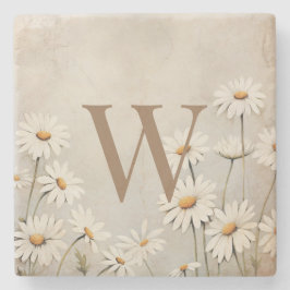 Porta-copo De Pedra Rustic Country Daisy Welcome