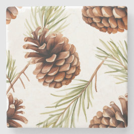 Porta-copo De Pedra Rustic Pine Cone