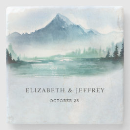 Porta-copo De Pedra Rustic Watercolor Mounts Pine Casamento no inverno