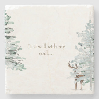 Porta-copo De Pedra Rustic Woodland Deer It is Well With My Soul