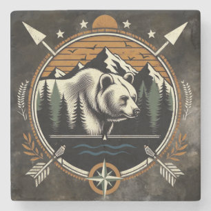 Porta-copo De Pedra Rústico, vintage urso homem ao ar livre da montanh