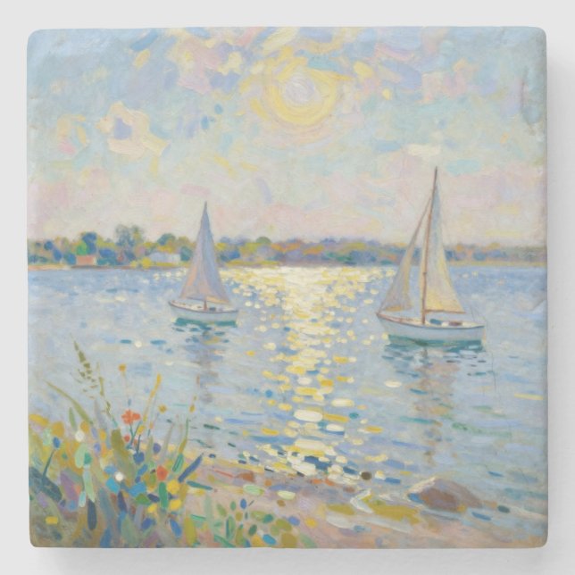 Porta-copo De Pedra Sailboats New England Summer (Frente)