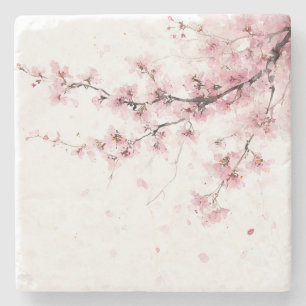 Porta-copo De Pedra Sakura Floral Boho Aquarela Cerejeira Rosa