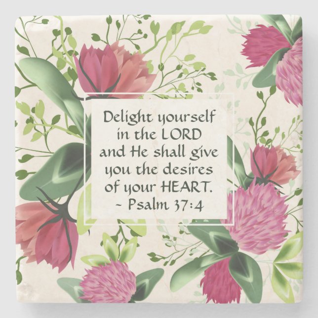 Porta-copo De Pedra Salmo 37:4 Aprecie-se no Lorde Clover (Frente)