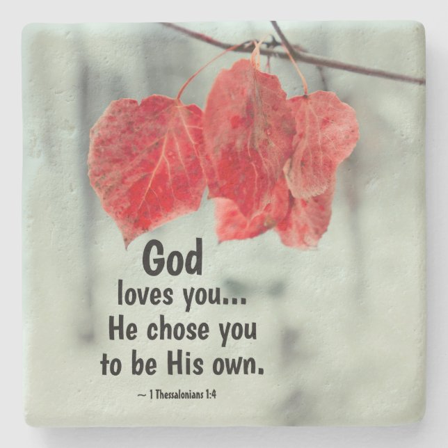 Porta-copo De Pedra Salónica 1:4 Deus te ama... Ele te escolheu. (Frente)
