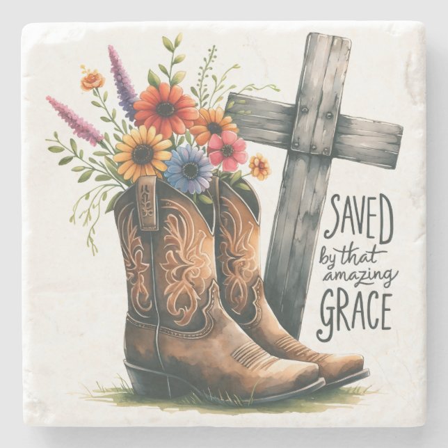 Porta-copo De Pedra Salvo por aquela maravilhosa graça (Frente)