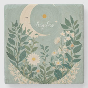 Porta-copo De Pedra Sangue Lua: Pastel Floral e Lua Crescente