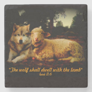 Porta-copo De Pedra Santa Bíblia, O lobo e o cordeiro, Isaías 11:6