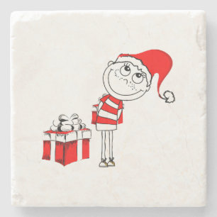 Porta-copo De Pedra Santa Hat Boy escondendo presente de Natal