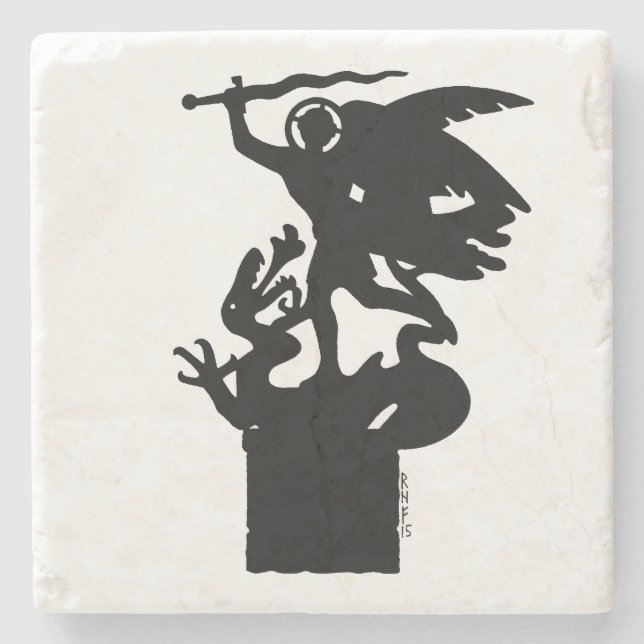 Porta-copo De Pedra Santo Michael e Dragon (Frente)