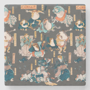 Porta-copo De Pedra Sapo japonês ukiyo-e Froggies