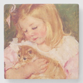 Porta-copo De Pedra Sara Holding um Gato (por Mary Cassatt)