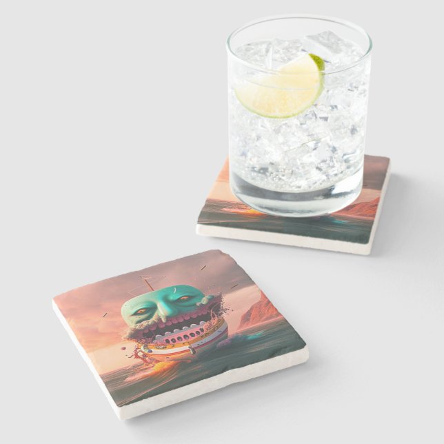 Porta-copo De Pedra Scary boat (Lateral)