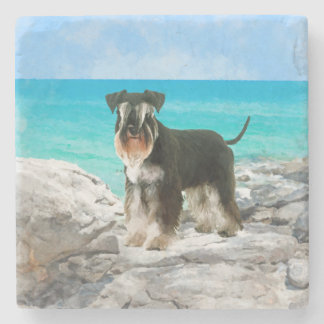 Porta-copo De Pedra Schnauzer diminuto na aguarela da praia
