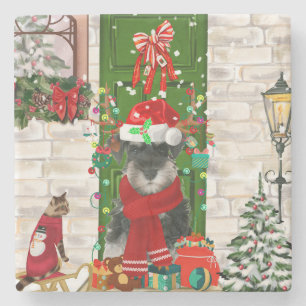 Porta-copo De Pedra Schnauzer Dog Christmas
