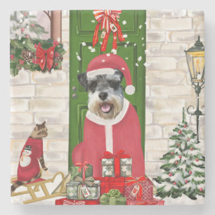 Porta-copo De Pedra Schnauzer Dog Christmas