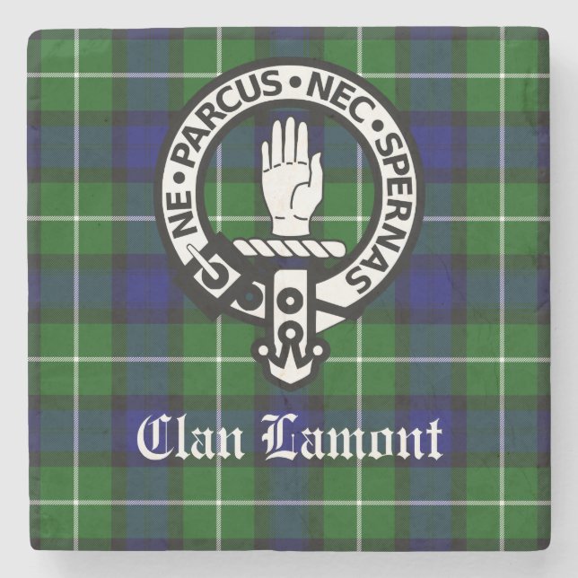 Porta-copo De Pedra Scottish Clan Lamont Crest Crachá e Tartan (Frente)