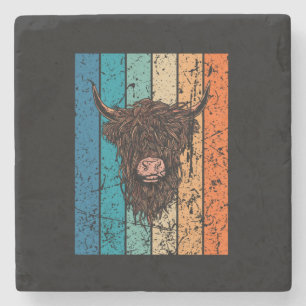 Porta-copo De Pedra Scottish Highland Cow Retro