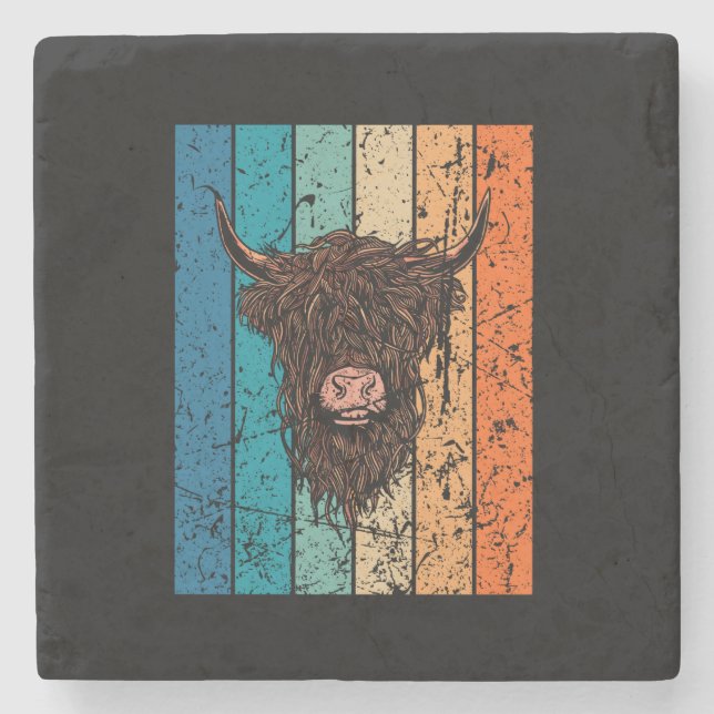 Porta-copo De Pedra Scottish Highland Cow Retro (Frente)