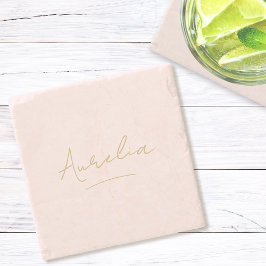 Porta-copo De Pedra Script de Blush Mínimo Moderno Neutro Monograma