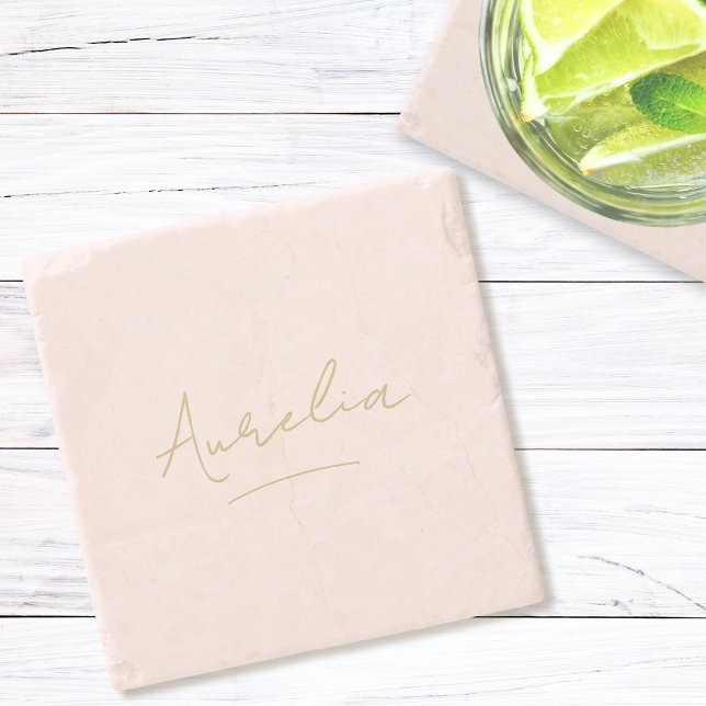 Porta-copo De Pedra Script de Blush Mínimo Moderno Neutro Monograma (Criador carregado)