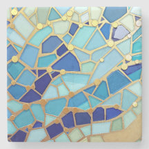 Sea of Waves Blue and Gold Mosaic Fine Art