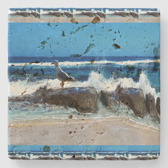 Porta-copo De Pedra Seagull Em Beach Rocks, (Frente)