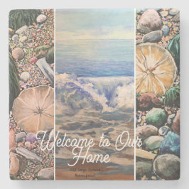 Porta-copo De Pedra  Seascape Welcome  Blue Personalize Print 