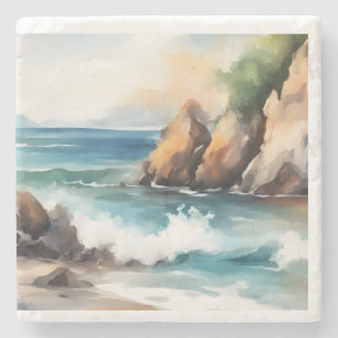 Porta-copo De Pedra Seashord Watercolor Painting Background Art Design