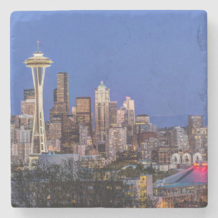 Porta-copo De Pedra Seattle, centro e Mt. Rainier ao Crepúsculo